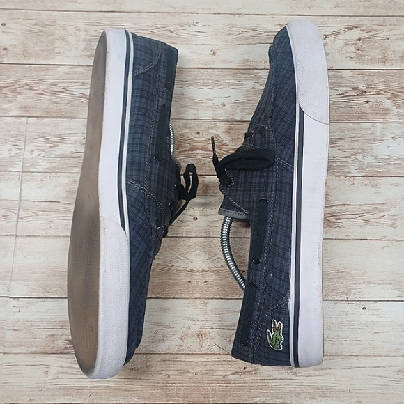 Lacoste Boat Deck Shoe Loafers Black Gray Plaid Men's Size 12 Slip On - Picture 7 of 9